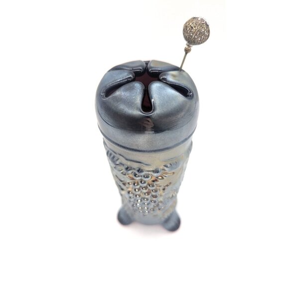 Unique Vintage Northwood Grape and Cable Cobalt Blue and Gold Art Glass Hatpin V - Picture 5 of 10